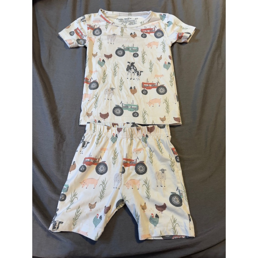 Copper Pearl Kids 3T Farm Tractor Animal Print Pajama Set Short Sleeve Shorts